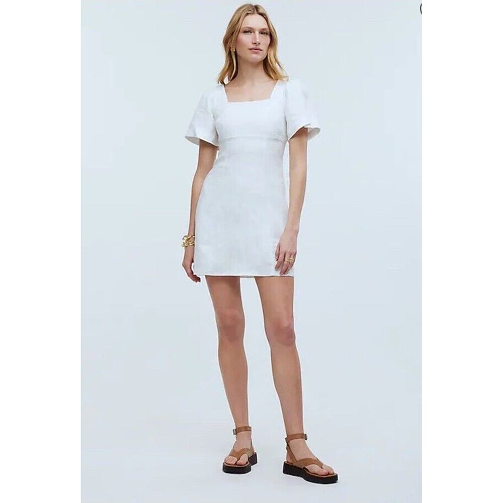 MADEWELL Square Neck Mini Dress with Back Cutout 100% Linen Size 0 NEW - Picture 3 of 9